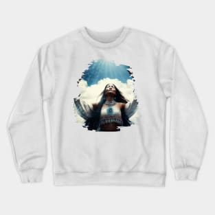 Beautiful Native American woman; boho; women; spiritual; mediation; light; awakening; beautiful; ritual; heavens; sky; meditate; spirtuality; Crewneck Sweatshirt